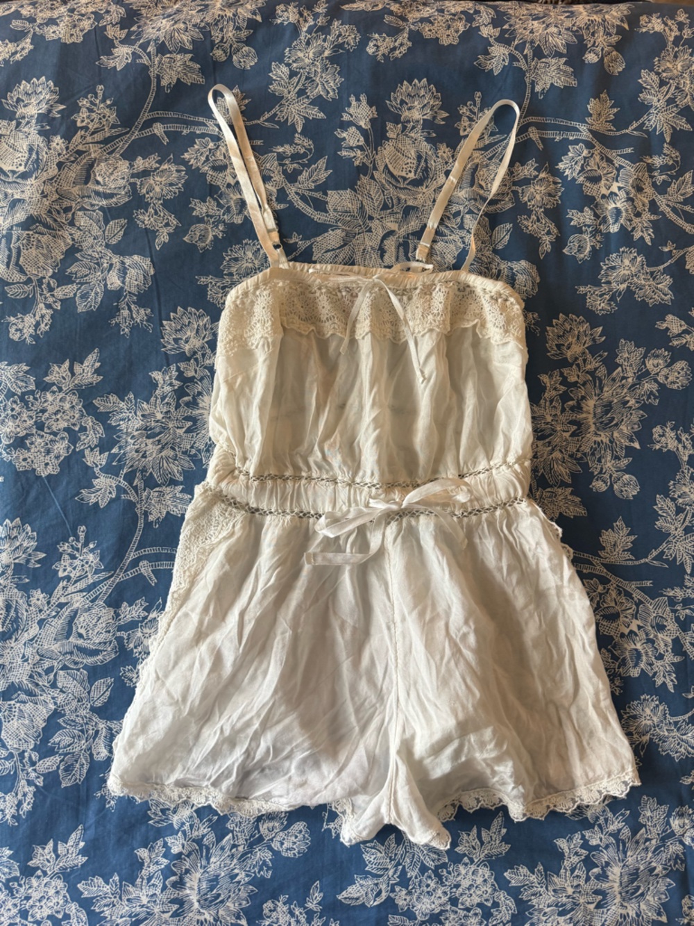 Free People Cream Lace-Trim Camisole Romper